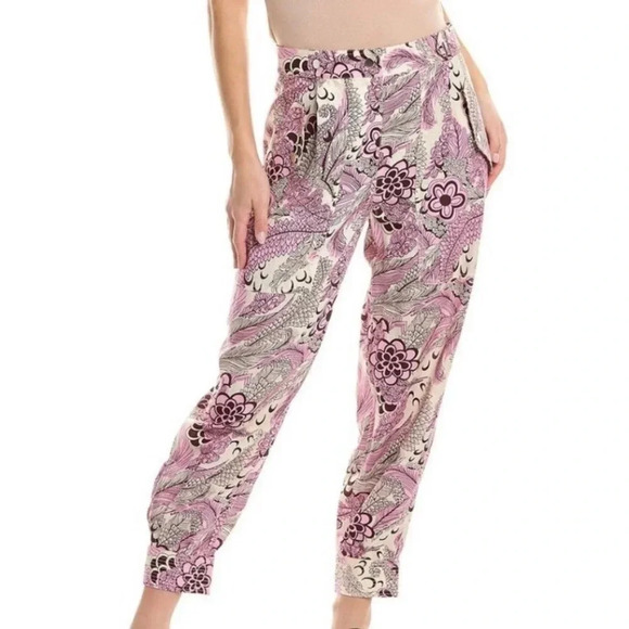 Derek Lam 10 Crosby Paisley Pants Pink Multi Atticus Linen Blend Slacks Size 8 - Picture 1 of 6